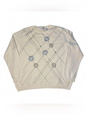 Vintage Cottagecore grandmacore Alfred Dunner cream floral sequin sweater🗻